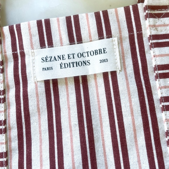Sézane et Octubre Editions Paris 2013 Striped Tote Bag in Burgundy & Ecru - Picture 9 of 17